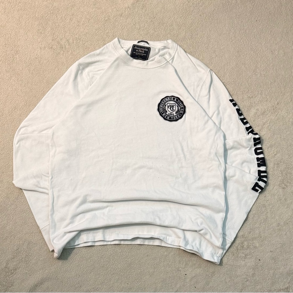 Abercrombie & Fitch White Long Sleeve Tee with Black Emblem
